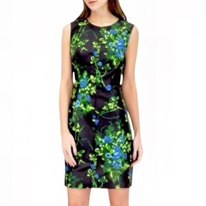 Carolina Herrera Floral Print Dress - Black and Green Sz 8 Like New